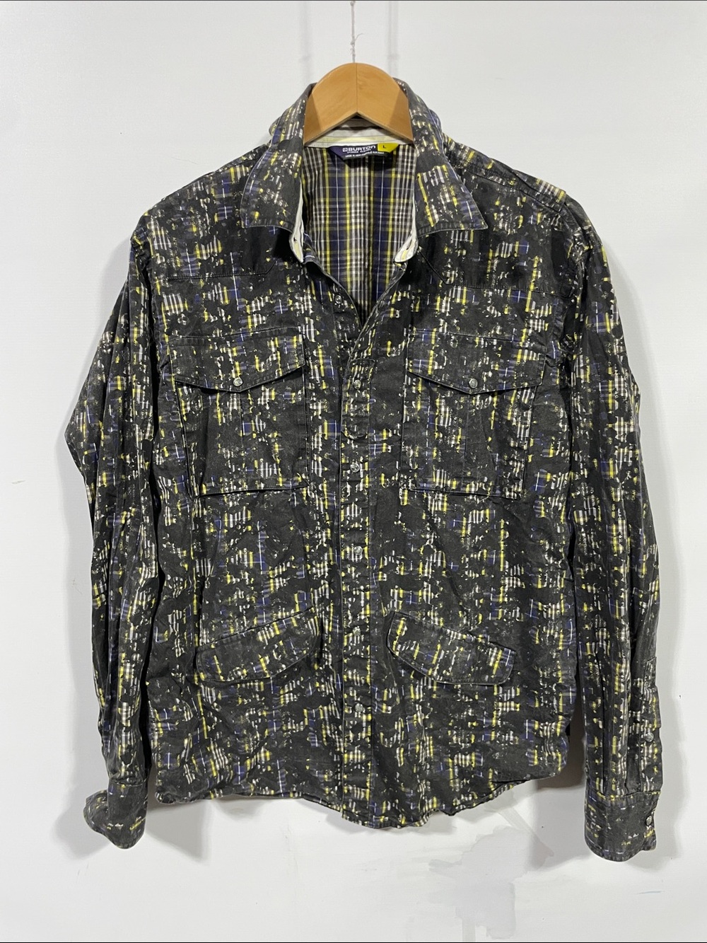 Burton Plaid Button-Down Shirt in Navy, Yellow, White
